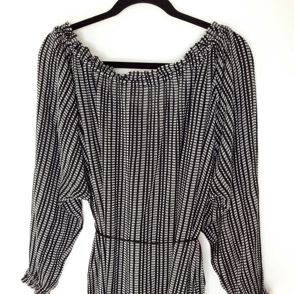 Zimmermann Pavilion Striped Dress 2 Wide Neck Off Shoulder Black Tassel Tie - Picture 8 of 11